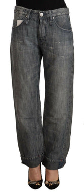 Acht Gray Washed Ramie Straight Denim Folded Hem Jeans -   -  Acht.